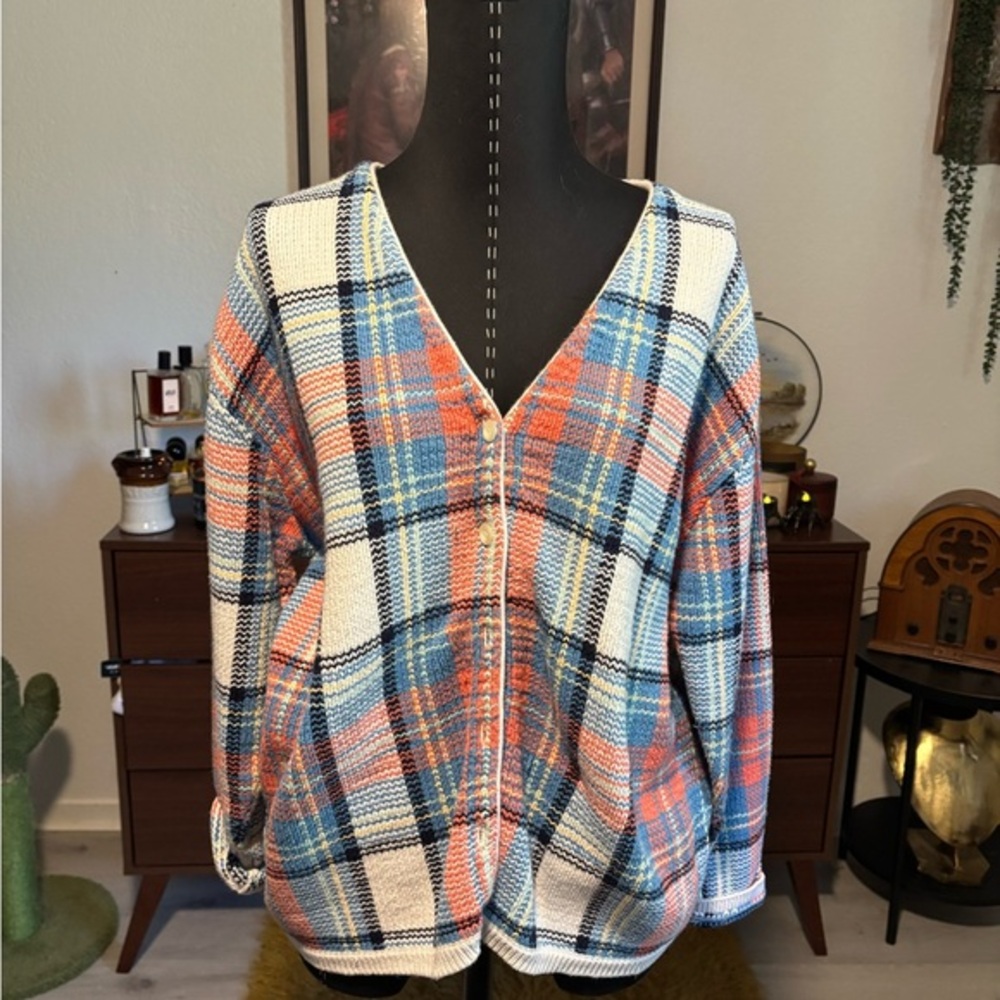 Charter Club Multicolor Plaid Button-Up‎ Cardigan